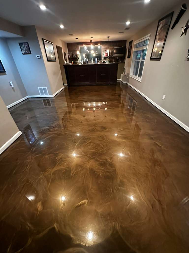 Copper metallic basement floor