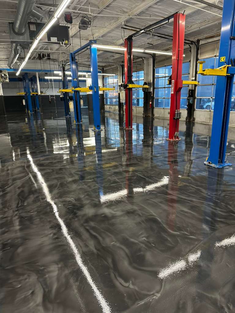 Graphite Storm metallic auto shop floor