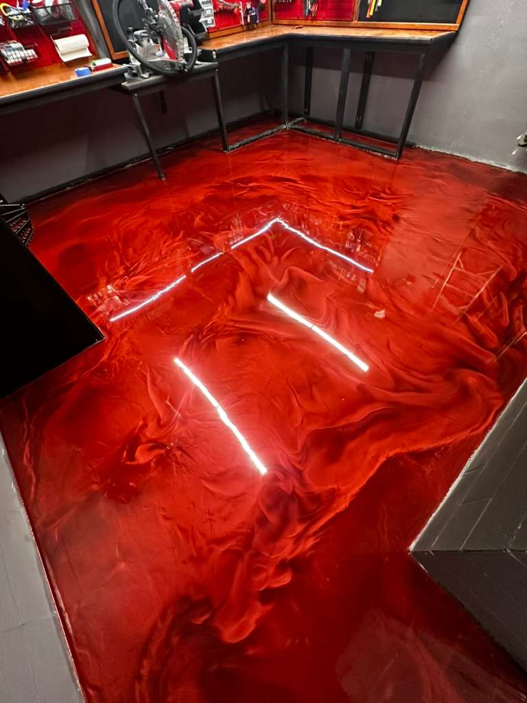 Molten Red metallic workshop floor